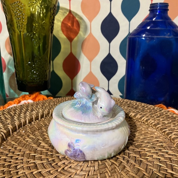 Authentic Original Vintage Style Other - Lusterware Lidded Dolphin Ceramic Trinket Dish